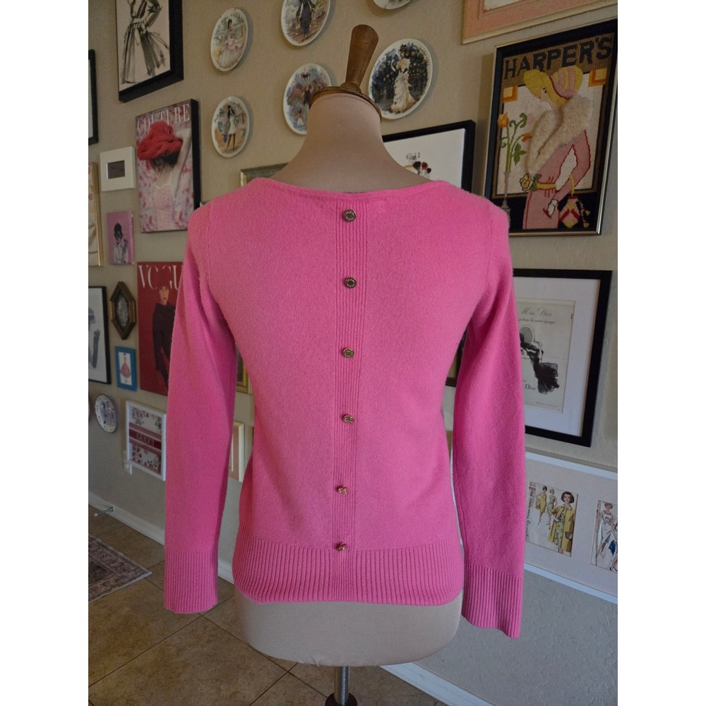 Lilly Pulitzer Fairley 100% Cashmere Pink Button Back Boatneck Sweater - Picture 4 of 6